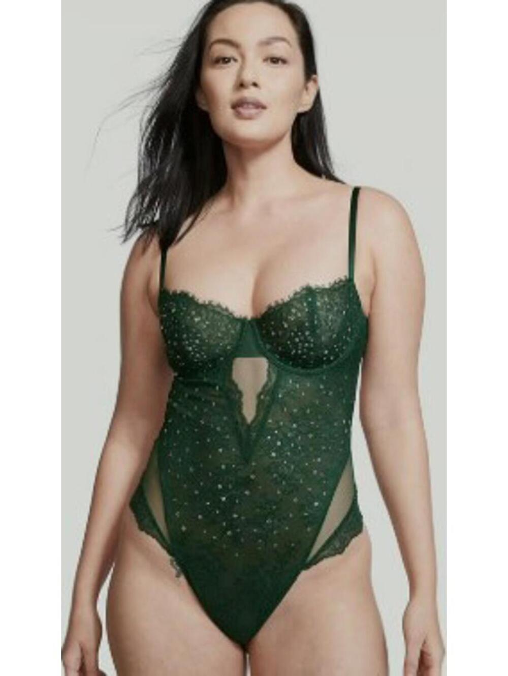 Victorias Secret WICKED Green BLING Embellished Rhinestone Teddy Bodysuit Lace
